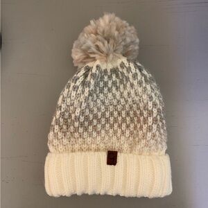 Cozy Cream and Brown Knit Pom-Pom Beanie